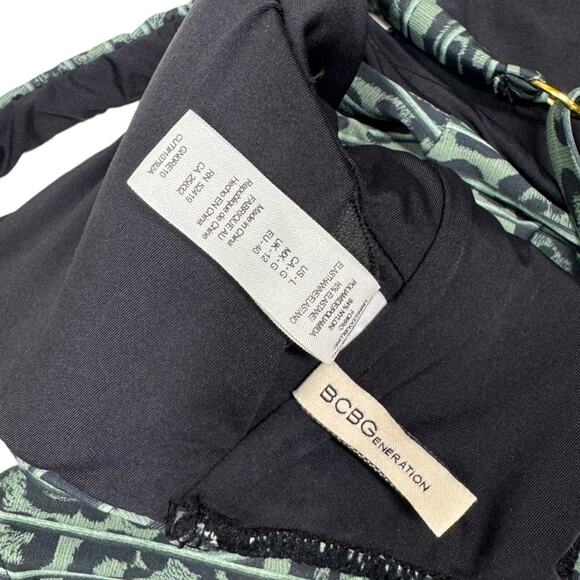 BCBGeneration Wrap Twist Cutout One Piece Swimsuit Large Green Cheetah Print - Picture 8 of 9